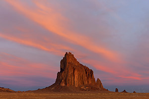 Shiprock and Cirrus Clouds at Sunrise, New Mexico