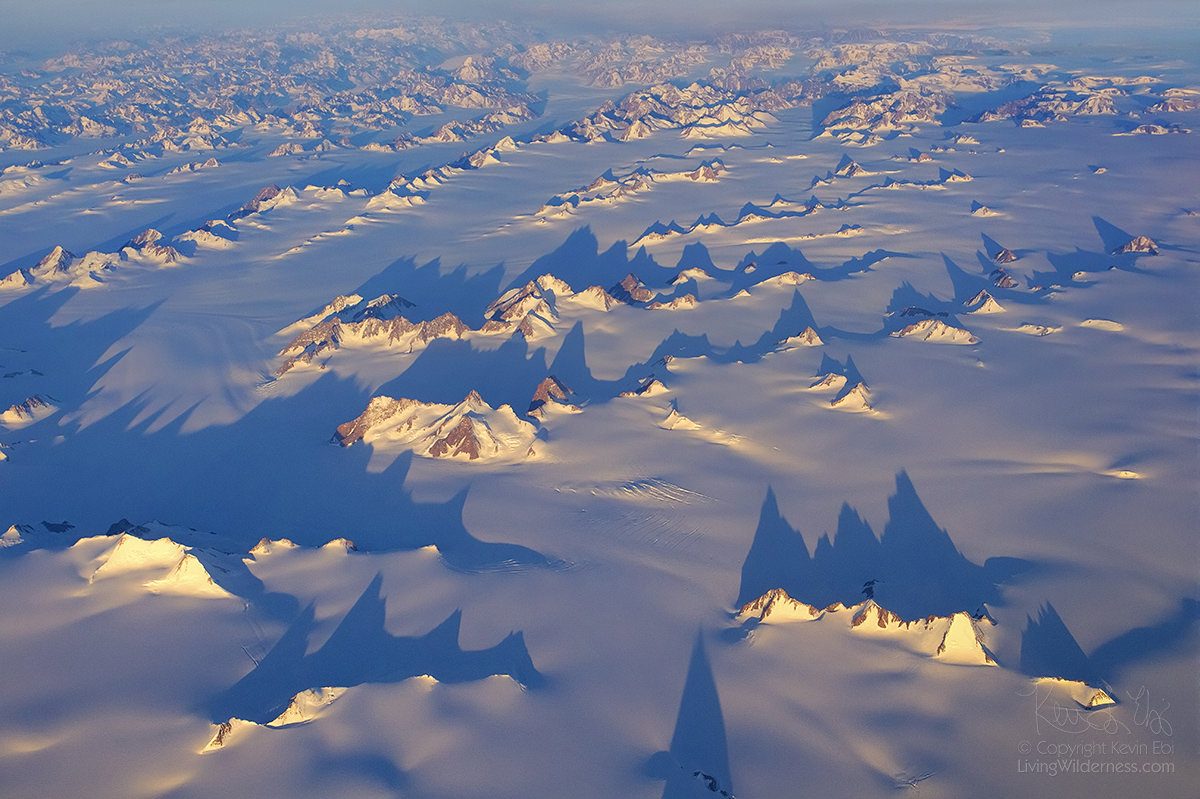 Midnight Shadows, Mountains, Greenland (aerial)