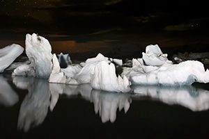 Icebergs and Milky Way, Jokulsarlon, Iceland