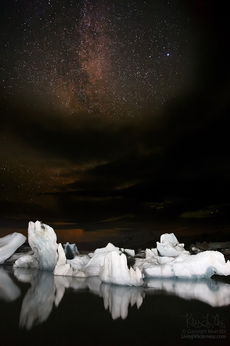 Icebergs and Milky Way, Jokulsarlon, Iceland